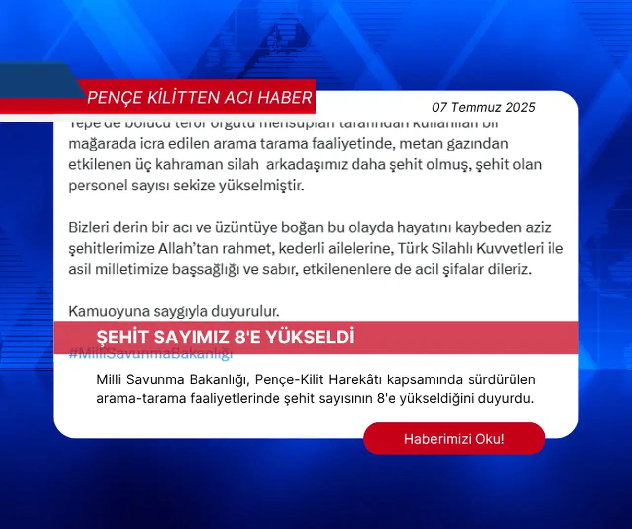 Üzücü Haber Şehit Sayımız 8'e Yükseldi
