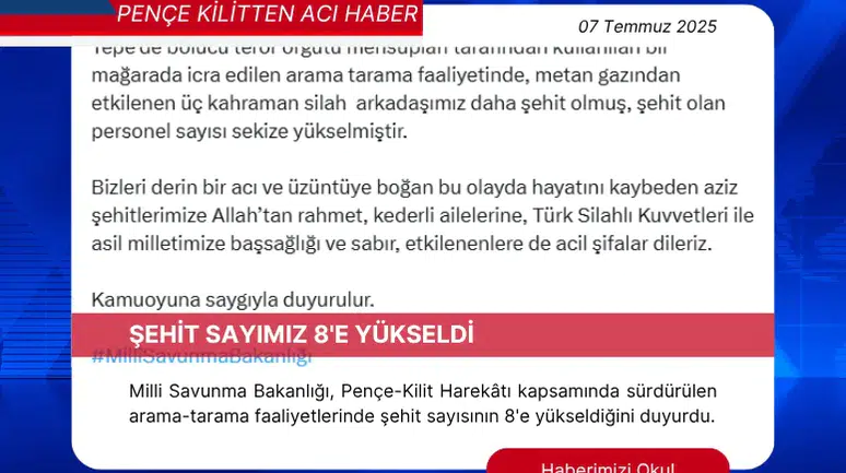 Üzücü Haber Şehit Sayımız 8'e Yükseldi
